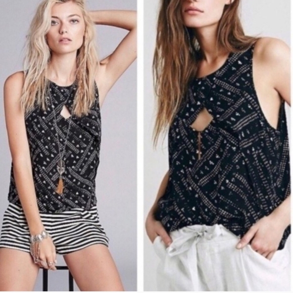 Free People Tank Top Look Through Black and White Keyhole Tank Top Size S - Picture 1 of 4